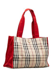 Burberry Noneva Check Handbag Tote Bag Beige Red Canvas