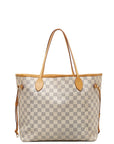 Louis Vuitton Damier Azur Neverfull MM Tote Shoulder Bag N51107 White PVC Leather