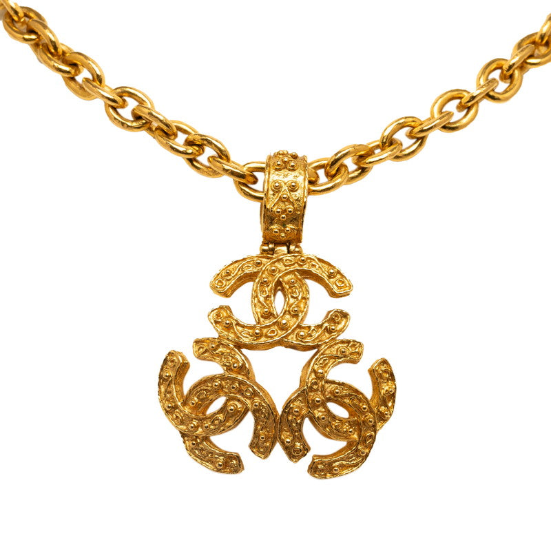 CHANEL Vintage Triple Motif Necklace Gold Plated Ladies