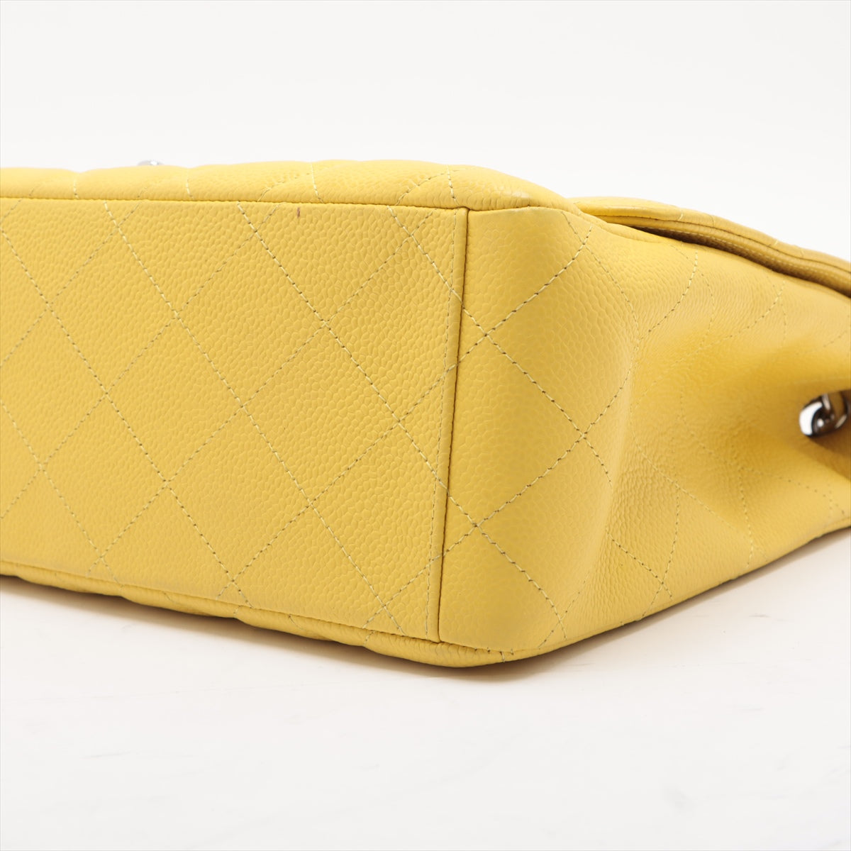 CHANEL DECAMATRASSE 34 MAXI Caviar S Single Flap Double Chain Bag Yellow Silver  13th A58601