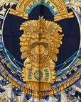 Hermes Carré 90 Mexique Mexican Buddha culpture Black Gold Silk  Hermes