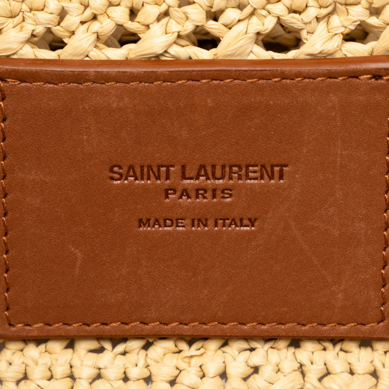 Saint Laurent Hob Bag YSL Logo Cago Shoulder Bag Tote Bag Beige Raffia  Saint Laurent