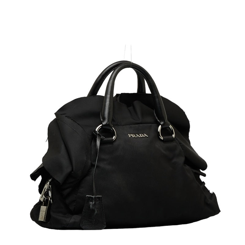Prada Frizz Handbags Black Nylon Leather Ladies Prada