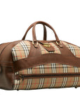 Burberry New Check Boston Bag Travel Bag Beige Brown Canvas Leather  BURBERRY