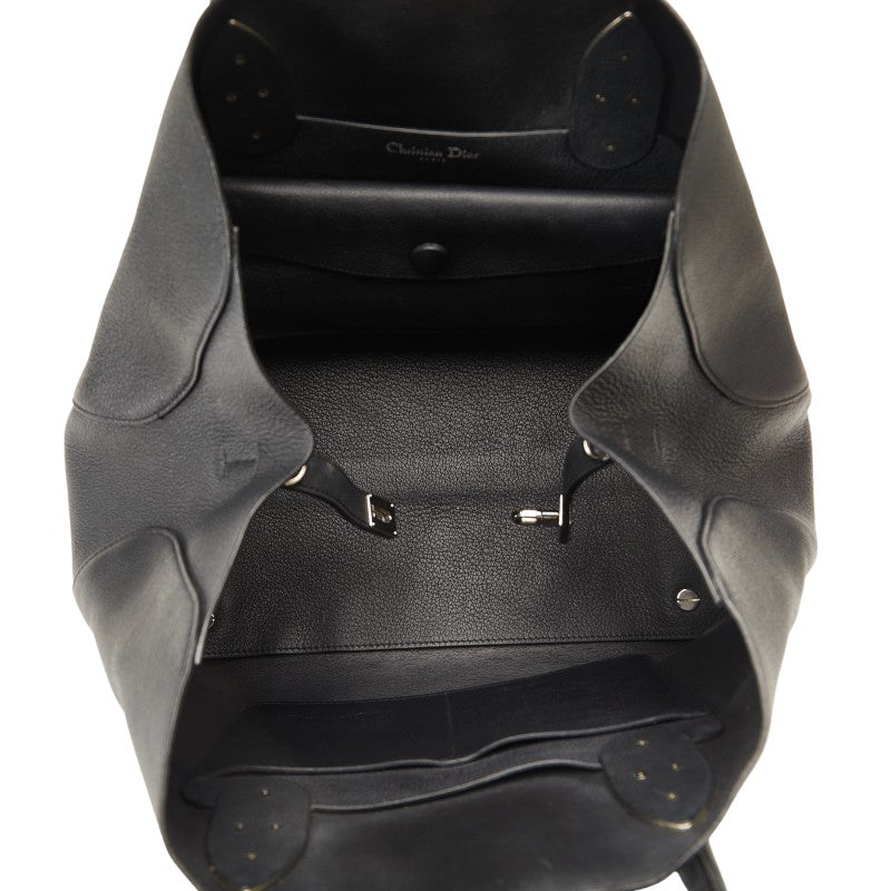 Dior Open Bar Tote Bag Black Leather Ladies