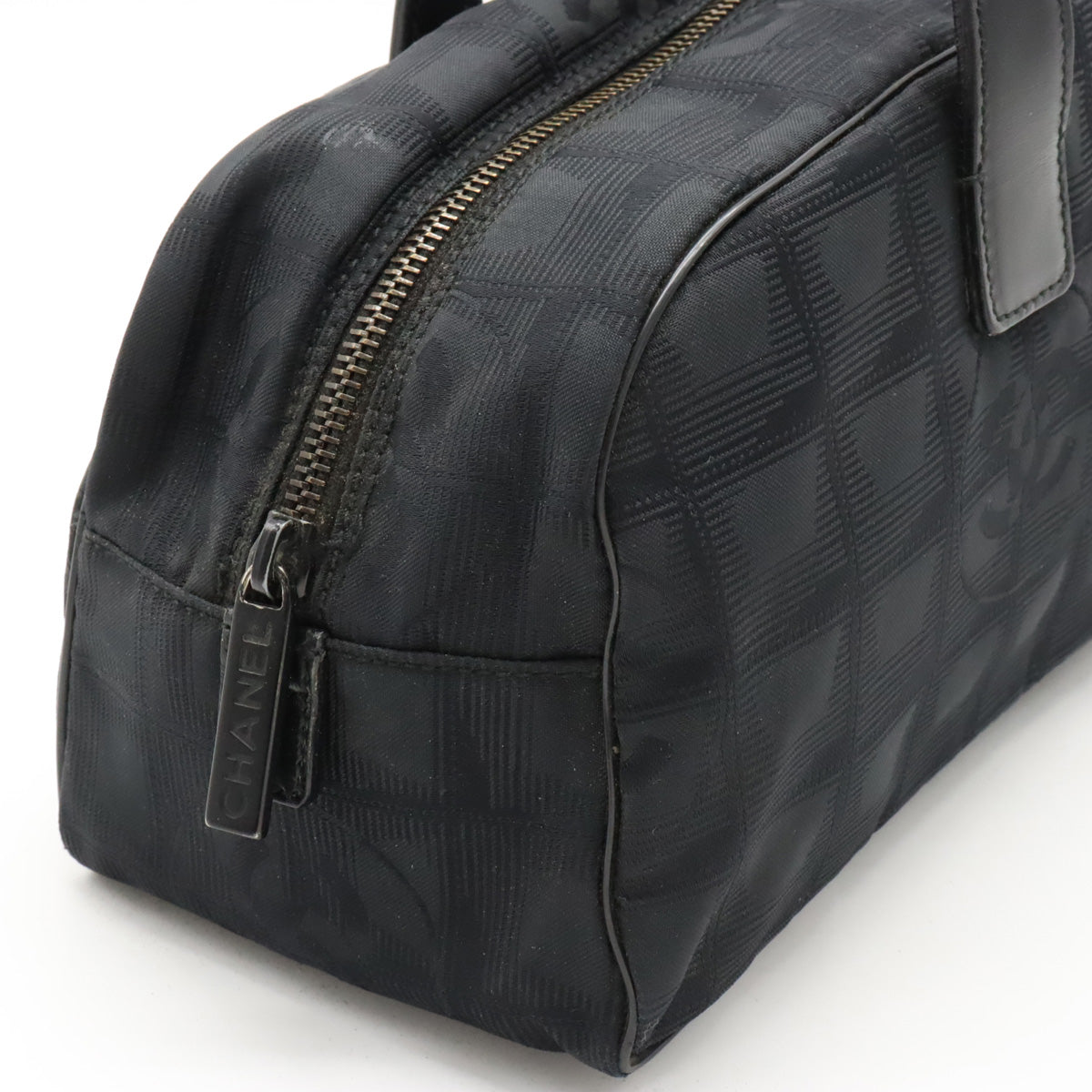 Chanel New Label Line Mini Boston Bag Nylon Jaguar Black Black A15828