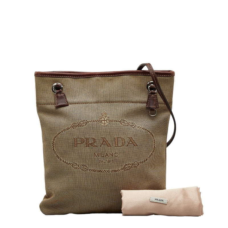 Prada logo Jaguar sliding shoulder bag BT0551 beige brown canvas leather ladies PRADA