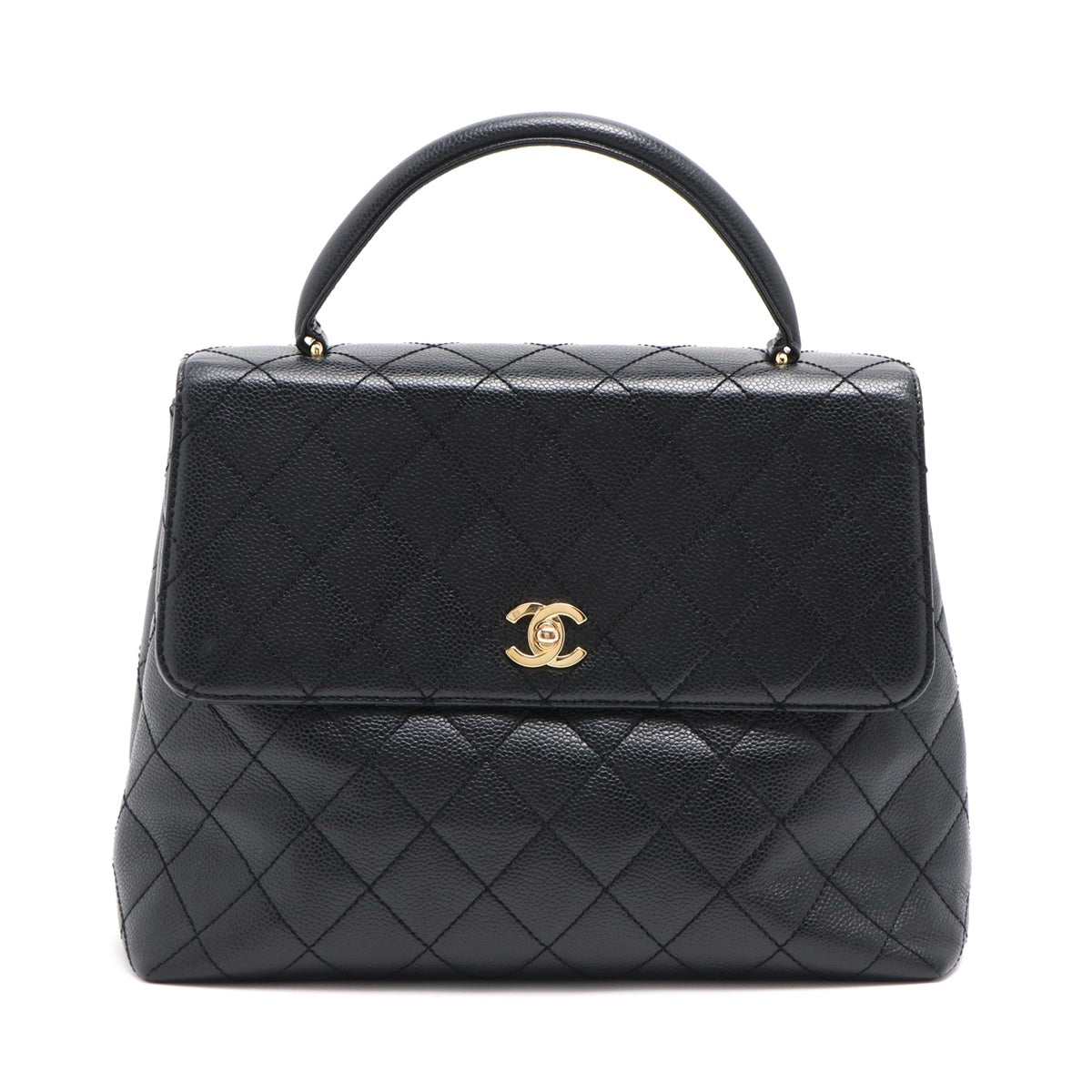 Chanel Matrasse Caviar Kelly Handbag Black Silver Gold