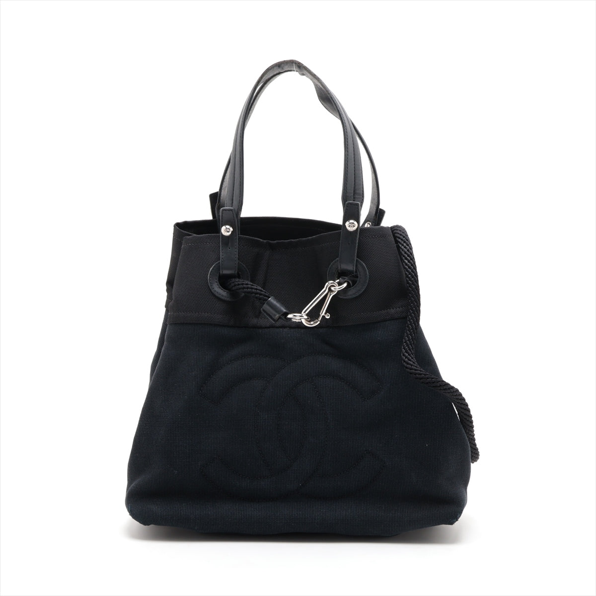 Chanel Coco Canvas Leather Tote Bag Black Silver Gold  13th