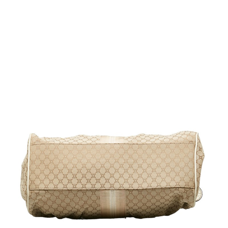 Celine Macadame Handbags Mini Boston Bag Beige White Canvas Leather  Celine