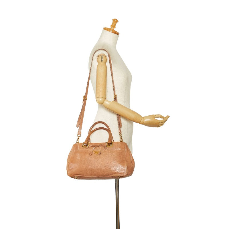 PRADA Vitello Handbag in Calf Leather Beige Ribbon BN2234