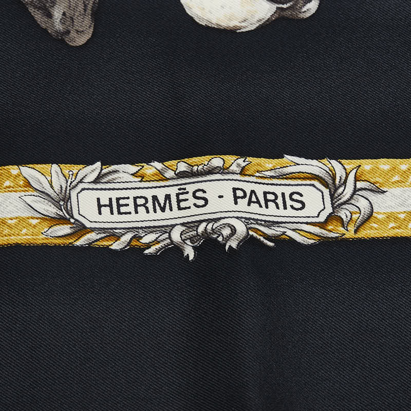 Hermes Carré 90 LE LAISSER COURRE Dog Shirt Black Multicolor Silk  Hermes