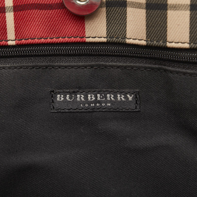 Burberry Check Handbags Red Nylon Leather