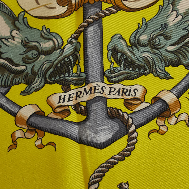 Hermes Carré 90 Pavouis 臀部旗艦圍巾黃色多色真絲 Hermes