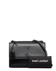 Saint Laurent Monogram Shoulder Bag in Calf Leather Black 442906