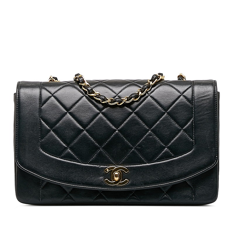 Chanel Matrases Cocomark Diana 25 Chain Shoulder Bag Black Leather Ladies Chanel